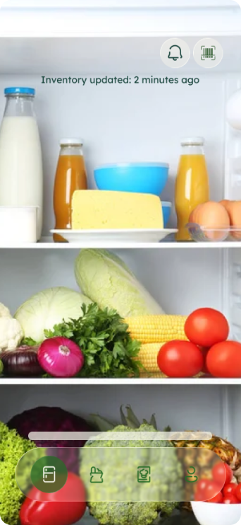 Inventory home screen with live fridge imagery