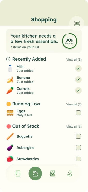 Shopping screen with restock progress