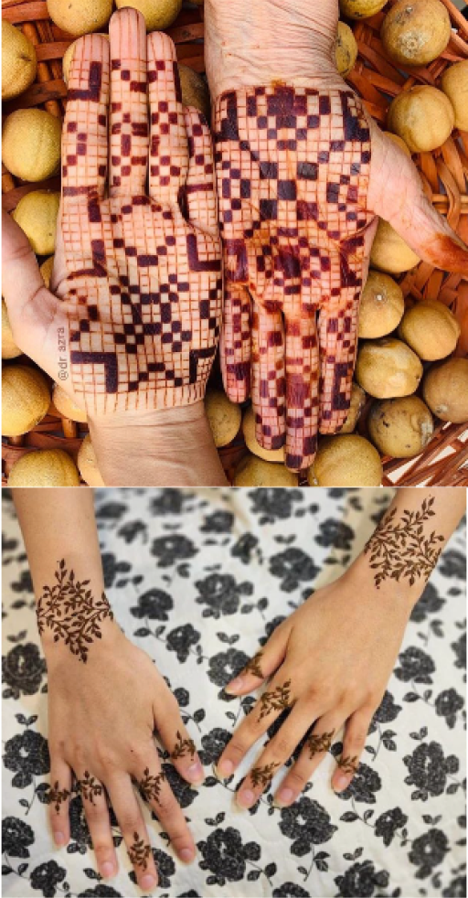Modern geometric and minimal henna styles