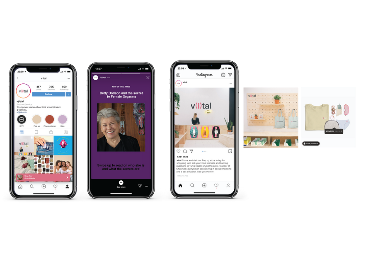 V(i)tal social media campaign shown across Instagram profile, story and feed posts